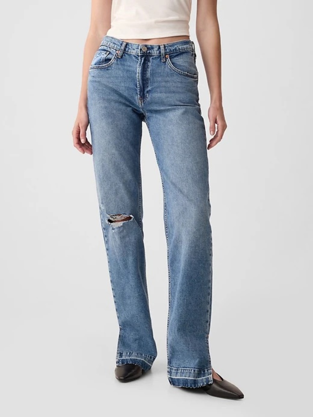 GAP 90’s Loose Mid Rise Straight-Leg Distressed Jeans